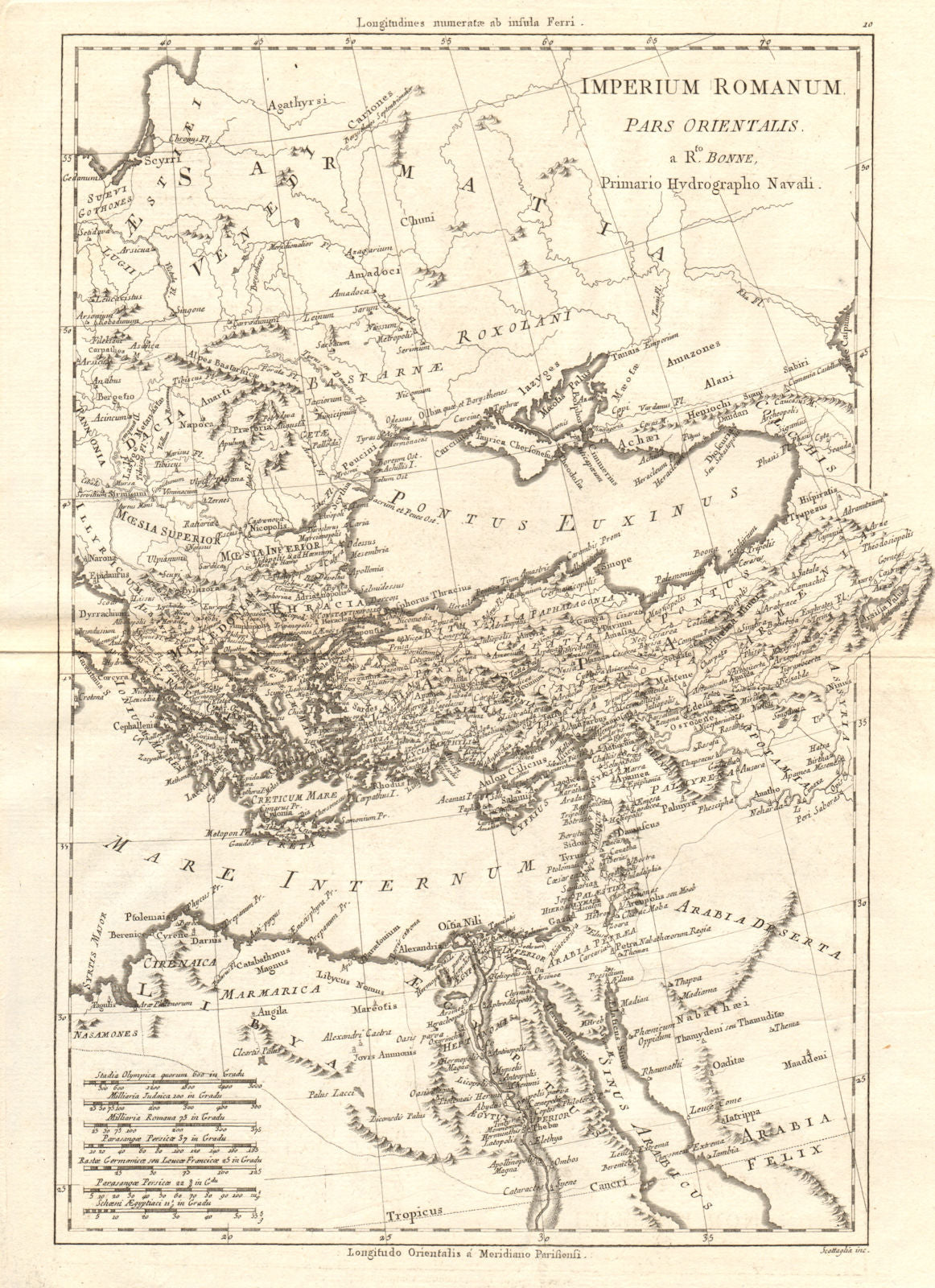 Imperium Romanum, pars Orientalis. Roman Empire, eastern part. BONNE 1789 map